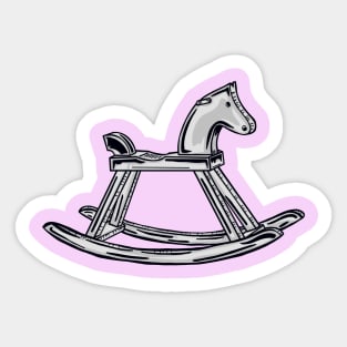 Black And White Rocking Horse With Pink Background Sticker